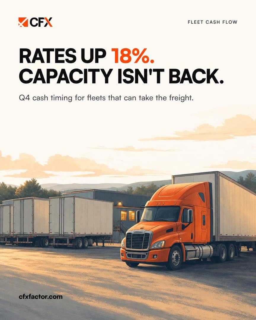 CFX single image post on fourth quarter capacity and cash timing, with an orange truck in a trailer yard at sunrise.